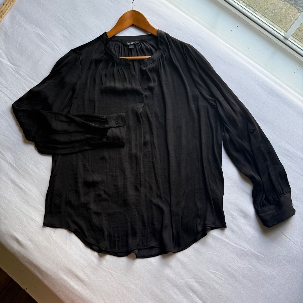 Simply Vera Vera Wang Black Long Sleeve Roll Tab Blouse XL Autumn Date Night